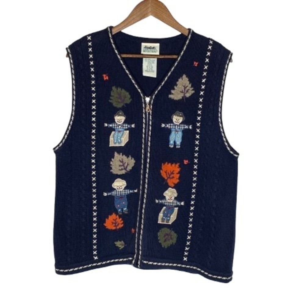 VTG Northern Reflections Womens Fall Sweater Vest M Scarecrow Grandmacore Autumn